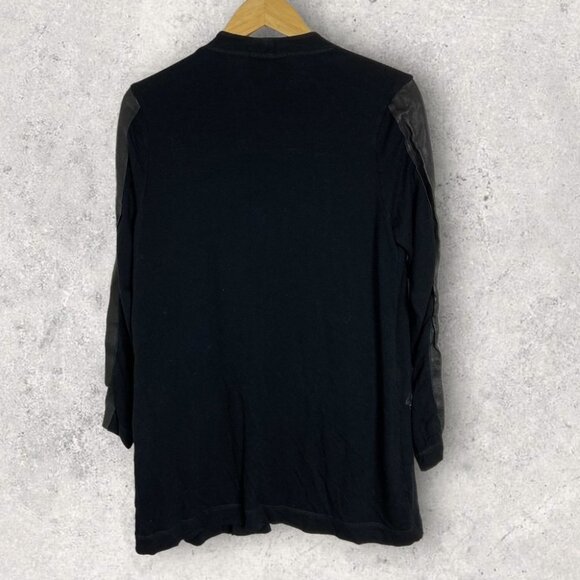 Michael Stars‎ Leather Sleeve Zipper Pocket Cardigan Sweater Shacket Size Medium - Picture 5 of 12